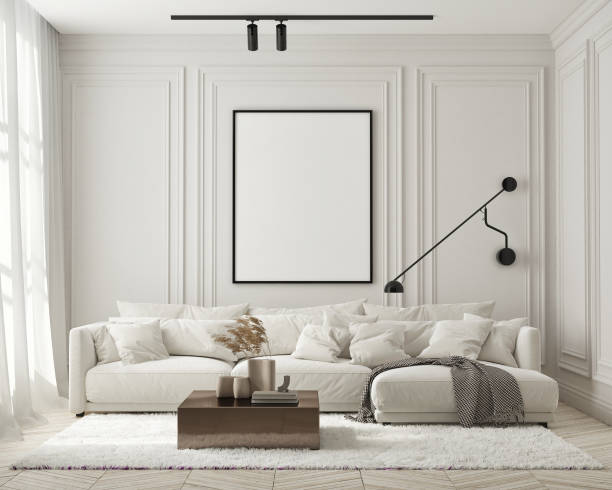 istock mock up poster frame in modern interior background, living room, Scandinavian style, 3D render, 3D illustration 1387690499