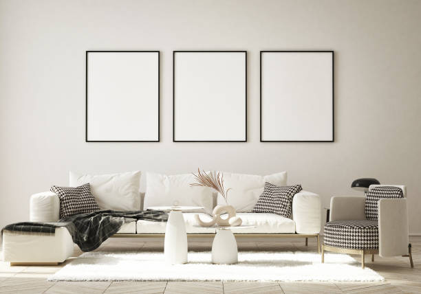 istock mock up poster frame in modern interior background, living room, Scandinavian style, 3D render, 3D illustration 1387690502