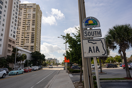 Sign to A1A to Miami Beach  at West Palm Beach