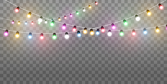Christmas lights on the white background with copy space