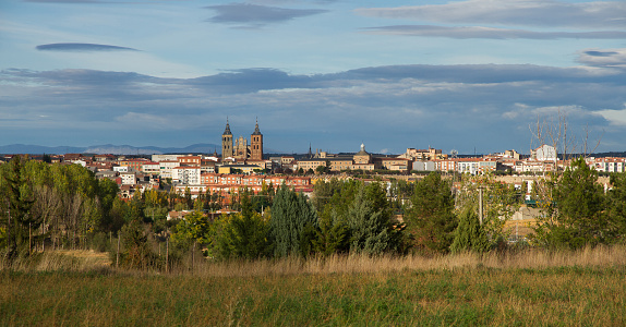 General view of the City of Astorga highlighting the cathedral, León, Spain - Panoramic overview of the City of Astorga highlighting the cathedral, León, Spain