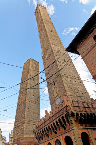 Two Towers (Due Torri), Asinelli and Garisenda, symbols of medieval Bologna towers. Bologna, Italy, 5th of March 2022