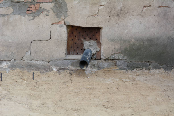 istock Rainwater pipe. Rain water draining gutter pipe of a house. Plastic drain pipeline on the wall of a building. Architecture, weather concept. 1387695779