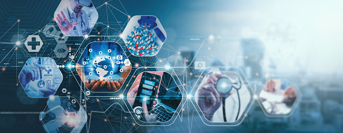 Doctor with virtual globe  healthcare network connection concept.Science and medical innovation technology future sustainable smart services and solutions in global research networks.