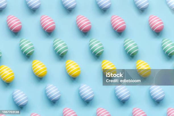 Painted Easter Eggs Pattern Stock Photo - Download Image Now - Easter Egg, Flat Lay, Animal Egg