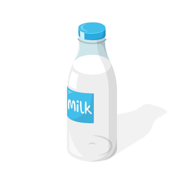 ilustrações de stock, clip art, desenhos animados e ícones de milk bottle icon flat design. - milk milk bottle bottle glass