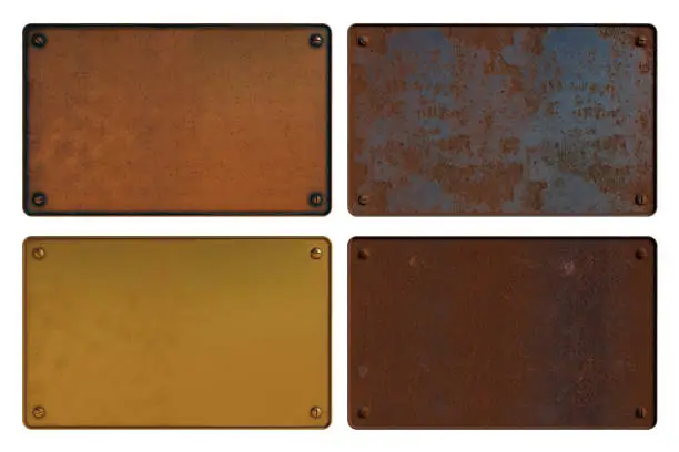 Photo of Four different aged metal blank sign