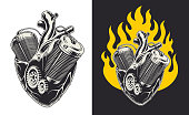 istock Metal motor engine heart. Vector illustration. 1387708137