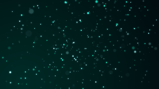 Abstract background with falling dust particles. Green holiday bokeh backdrop with explosion effect. 3d rendering.