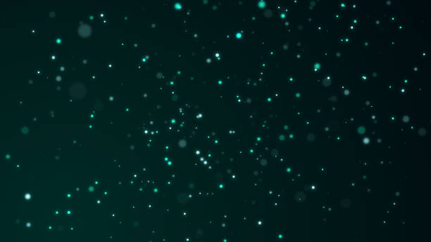 Abstract background with falling dust particles. Green holiday bokeh backdrop with explosion effect. 3d rendering. stock photo