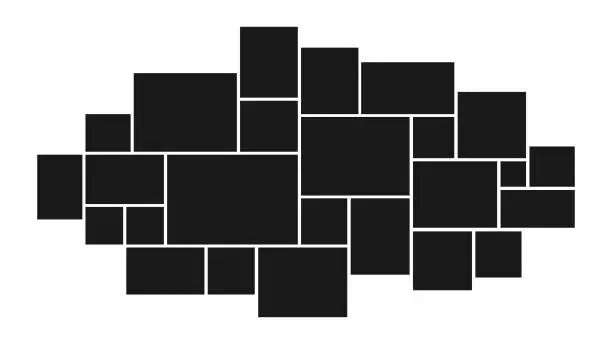 Vector illustration of Creative vector Template Collage consisting of 25 frames for a photo of a square and rectangular shape.