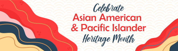 illustrazioni stock, clip art, cartoni animati e icone di tendenza di asian american, pacific islanders heritage month - celebrazione negli stati uniti. banner vettoriale con forme e linee astratte nei colori tradizionali asiatici. biglietto di auguri, banner - traditional culture immagine