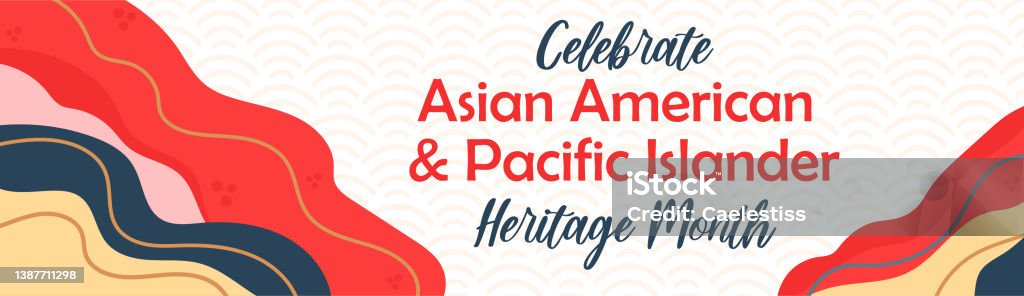 Asian American, Pacific Islanders Heritage month - celebration in USA. Vector banner with abstract shapes and lines in  traditional Asian colors. Greeting card, banner - 免版稅太平洋群島人圖庫向量圖形