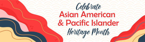 asian american, pacific islanders heritage month - celebration in usa. vector banner with abstract shapes and lines in  traditional asian colors. greeting card, banner - 少數族群 插圖 幅插畫檔、美工圖案、卡通及圖標
