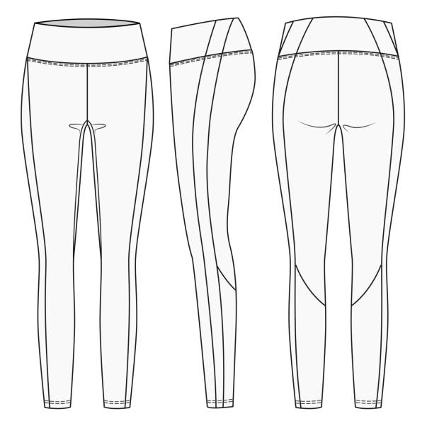 illustrazioni stock, clip art, cartoni animati e icone di tendenza di leggings pantaloni moda modello di schizzo piatto. set di design moda sports wear. - fuseaux