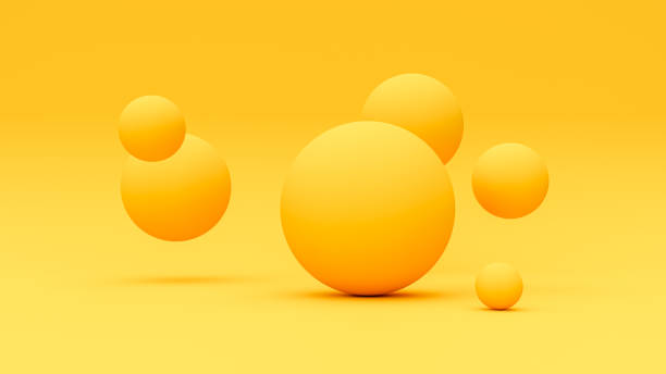 istock Group of yellow sphere isolated on yellow background. Circle pattern. 3D rendering. 1387717725