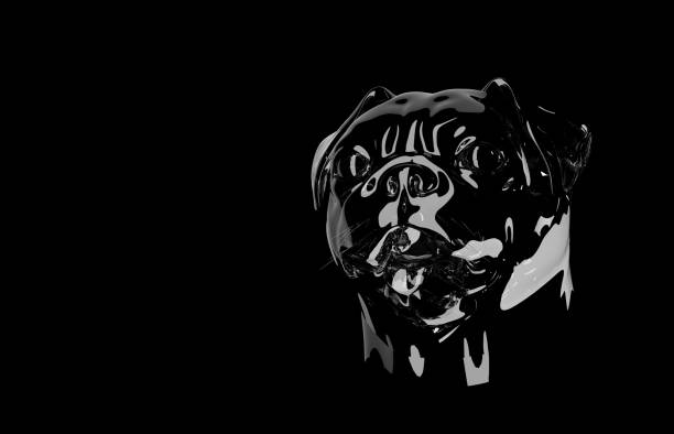 Abstract pug dog with 3D render. Pets, dog lovers, animal themed design element isolated on black background.