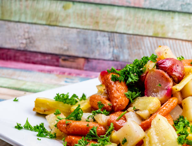 istock Roasted root vegetables with honey mustard vinaigrette. Calgary, Alberta, Canada 1387717929