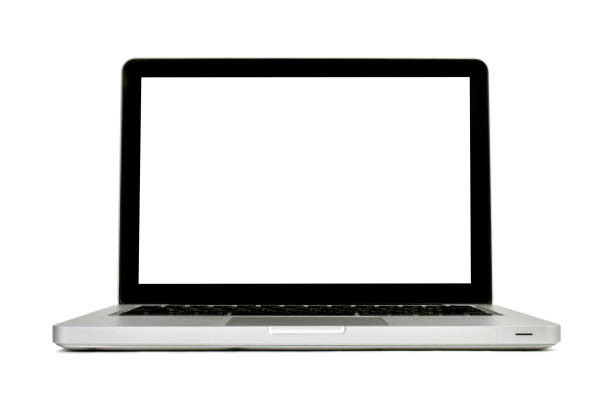 istock Clipping path. Close up of  Laptop modern isolated on background view. 1387718655