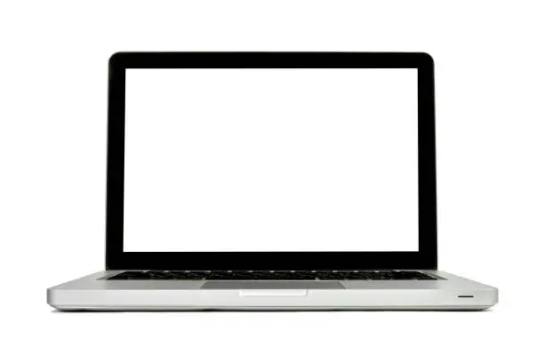 Photo of Clipping path. Close up of  Laptop modern isolated on background view.