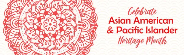 Vector illustration of Asian American and Pacific Islander Heritage Month. Vector horizontal banner for social media with mandala. AAPI history annual celebration in USA.
