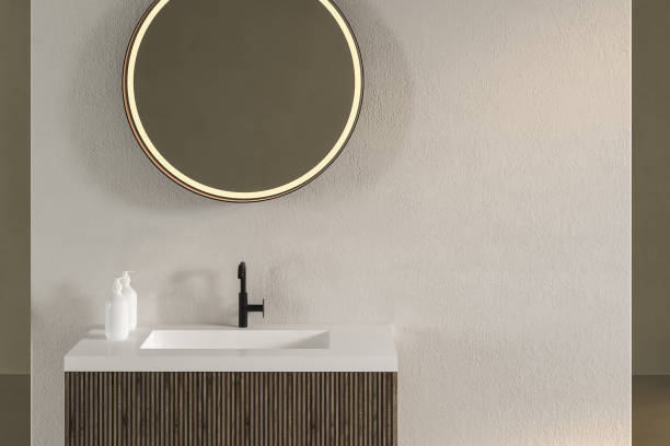 istock Close up bathroom furniture without accessories. 1387719752