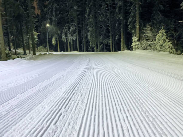 Cross country ski track seen at night