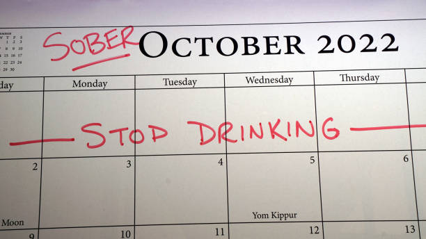 Sober October Calendar marked for Sober October, a month to stop drinking. sobriety stock pictures, royalty-free photos & images