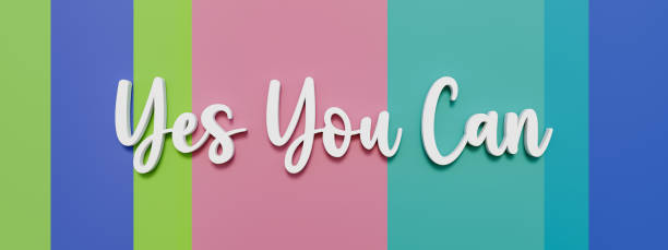 istock Yes you can. White letters and striped colored background. 1387726961