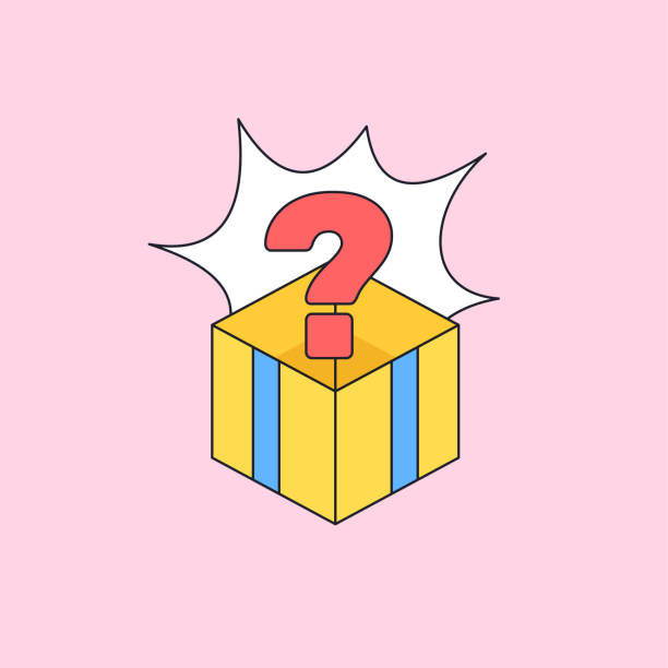 Mystery box icon question mark inside gift box for rare upcoming product online shop social media marketing Mystery box icon question mark inside gift box for rare upcoming product online shop social media marketing upcoming events clip art stock illustrations