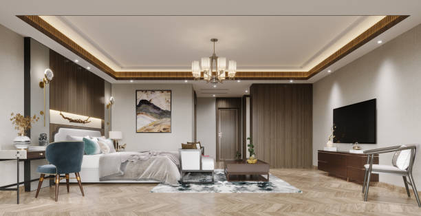 istock 3d render of luxury hotel room 1387733836
