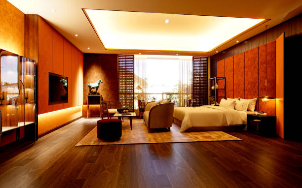 istock 3d render of luxury hotel room 1387733938