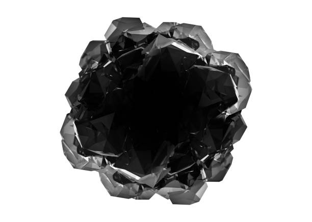 3d render illustration of low poly textured rock surface ball with copyspace on white background.