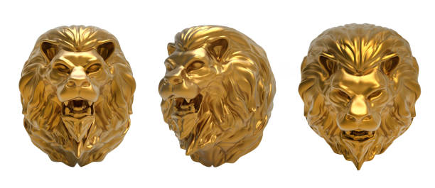 3d render illustration of golden lion head.