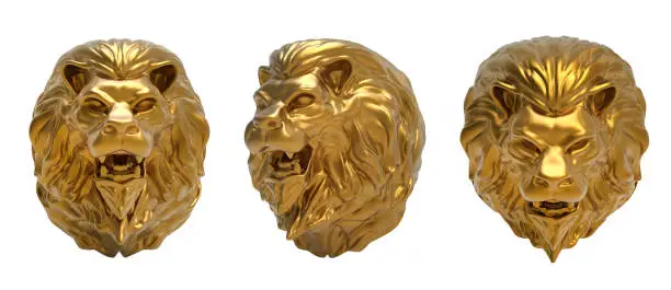 Photo of 3d render illustration of golden lion head.