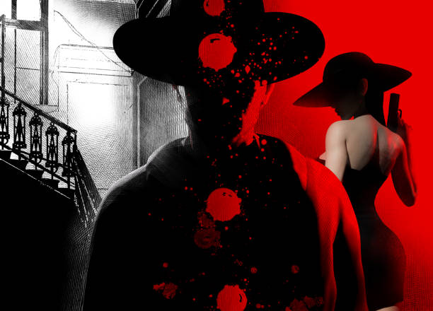 illustration 3d de rendu noir d’une femme espionne sexy avec un détective masculin. - sexual violence photos et images de collection