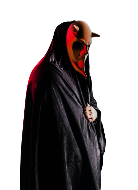 istock Occult horror sectarian with metal mask on white background. 1387752207