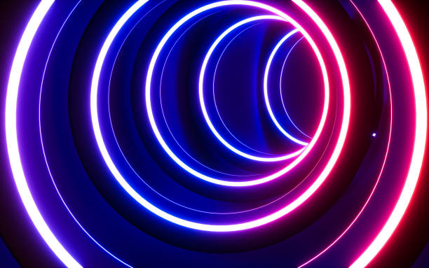 istock Circular neon lights and tunnels, 3d rendering. 1387752291