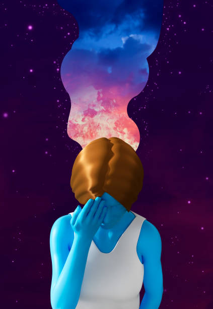 istock 3d render illustration of female model depicting head ache or depression. 1387753670