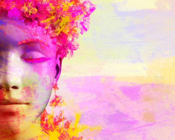 3d render illustration of multicolored palette painted female face.
