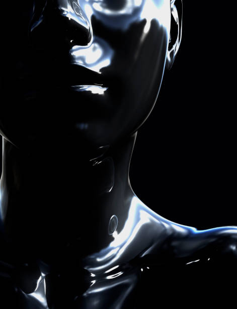 istock Abstract 3d render illustration of glossy back colored female face. 1387753975