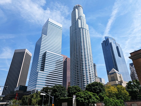 Los Angeles, California - March 25, 2022: The Citigroup Center and the US Bank Tower in the Financial District