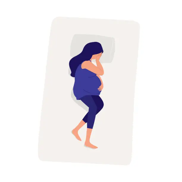 Vector illustration of Pregnant Woman Struggle From Prenatal Depression.