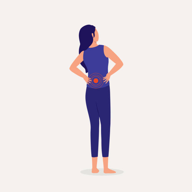 kobieta cierpiąca na ból pleców. - backache stock illustrations