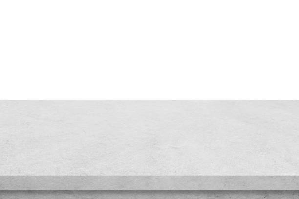 istock Empty white stone table isolated on white background, banner, table top, shelf, counter design for food, product display montage backdrop, template 1387764340