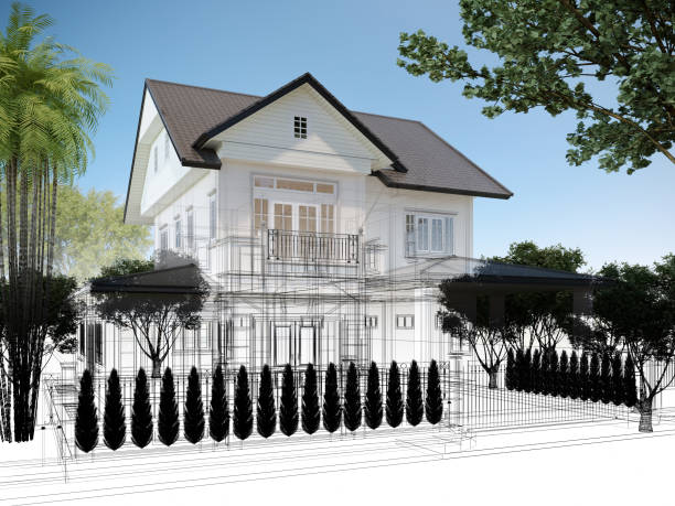 istock sketch design of house ,3d rendering 1387765307
