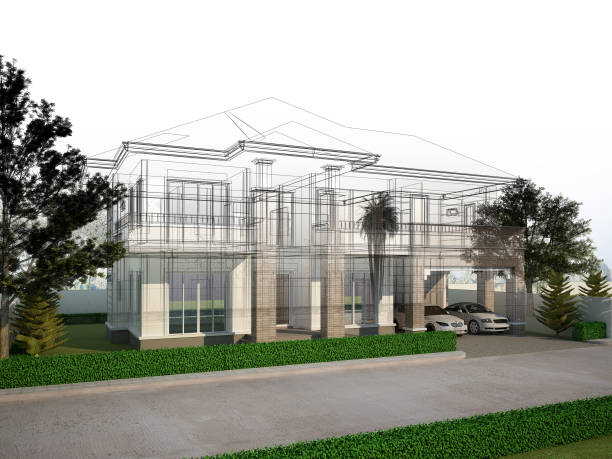 istock sketch design of house ,3d rendering 1387765325