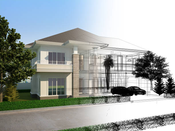 istock sketch design of house ,3d rendering 1387765327