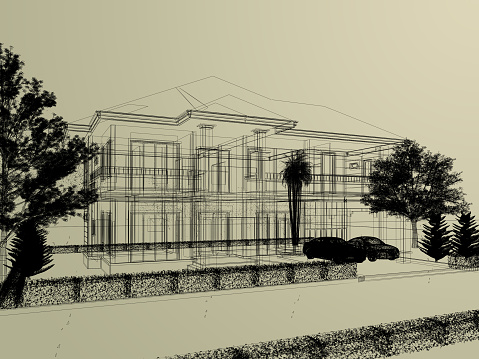 sketch design of house ,3d rendering