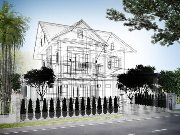 istock sketch design of house ,3d rendering 1387765393